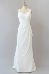 Wedsing Dresses Lace, Awesome Long Sheath Lace Chiffon Backless Wedding Dress