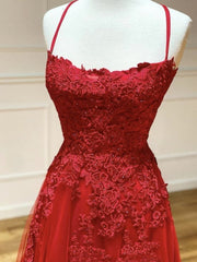 Prom Dress Simple, Backless Red Lace Prom Dresses, Open Back Red Lace Formal Evening Dresses