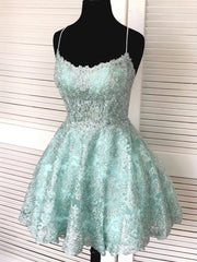 Little Black Dress, Backless Short Mint Green Lace Prom with Straps,Graduation Homecoming Dresses