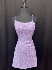 Prom Dresses Vintage, Backless Short Purple Prom Dresses, Open Back Short Purple Lace Graduation Homecoming Dresses