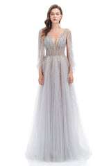 Party Dress After Wedding, Backless V-neck Sequins Rhinestone Floor Length Prom Dresses