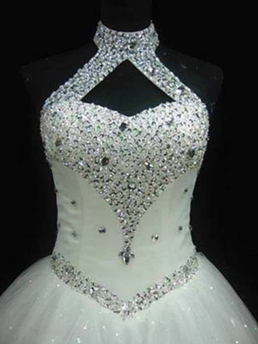 Wedding Dresses Gown, Ball-Gown Halter Beading Floor-Length Tulle Wedding Dress