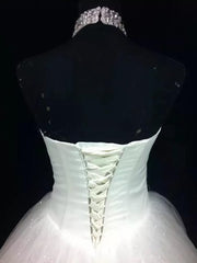 Wedding Dressing Gowns, Ball-Gown Halter Beading Floor-Length Tulle Wedding Dress