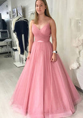 Prom Dress Princess Style, Ball Gown Long/Floor-Length Sparkling Tulle Prom Dress With Pleated