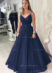 Prom Dress With Sleeves, Ball Gown Long/Floor-Length Sparkling Tulle Prom Dress With Pleated