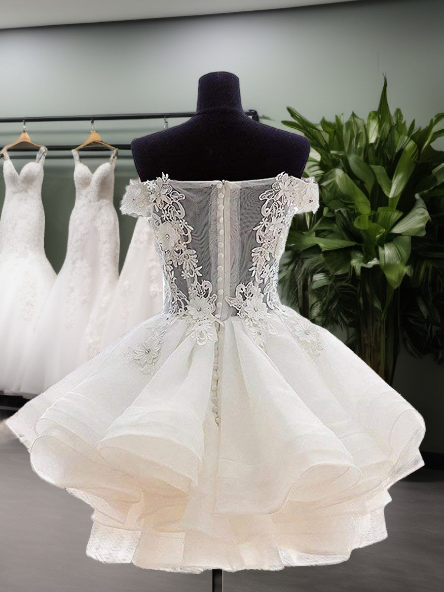 Strapless Dress, Ball-Gown Off-the-Shoulder Appliques Lace Short/Mini Organza Dress