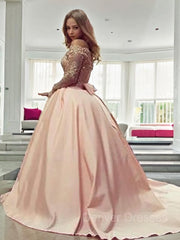 Evening Dresses 2040, Ball Gown Off-the-Shoulder Court Train Satin Prom Dresses With Bow