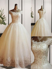 Wedding Dresses Simple Lace, Ball-Gown Off-the-Shoulder Sequin Floor-Length Tulle Wedding Dress