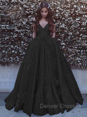 Elegant Dress Classy, Ball Gown Off-the-Shoulder Sweep Train Tulle Prom Dresses With Pockets