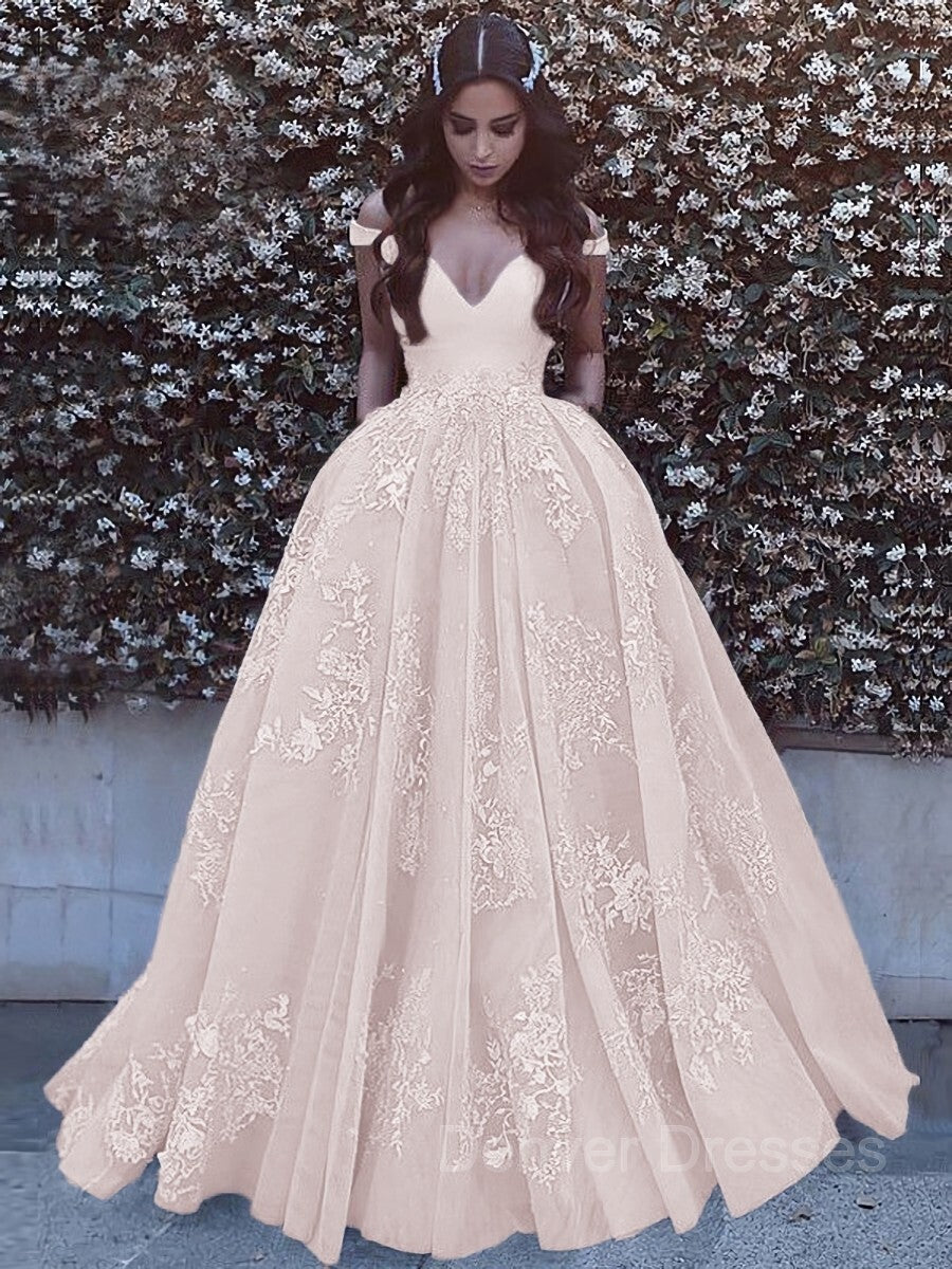 Dinner Outfit, Ball Gown Off-the-Shoulder Sweep Train Tulle Prom Dresses With Pockets