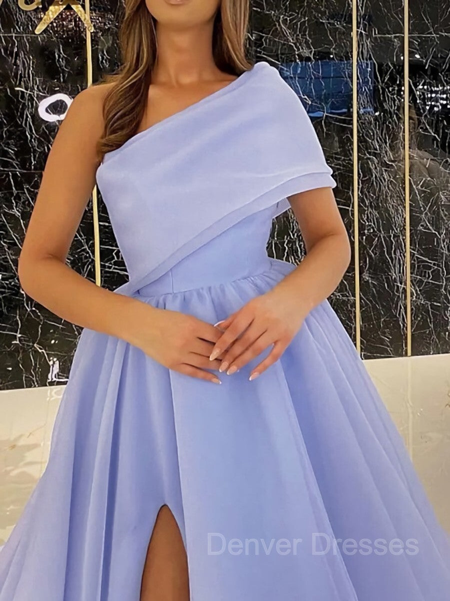 Party Dress And Gown, Ball Gown One-Shoulder Sweep Train Organza Prom Dresses With Leg Slit