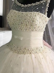 Wedding Dress Straps, Ball-Gown Scoop Beading Floor-Length Tulle Wedding Dress