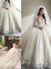 Wedding Dresses Shoes, Ball Gown Scoop Cathedral Train Tulle Wedding Dresses With Appliques Lace