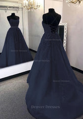 Homecoming Dresses Blue, Ball Gown Scoop Neck Long/Floor-Length Tulle Prom Dress
