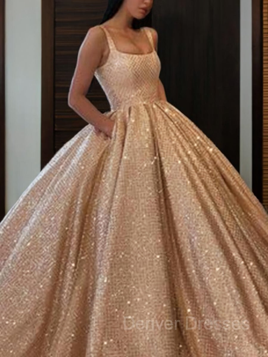 Formal Dresses Long Gowns, Ball Gown Square Floor-Length Prom Dresses With Pockets