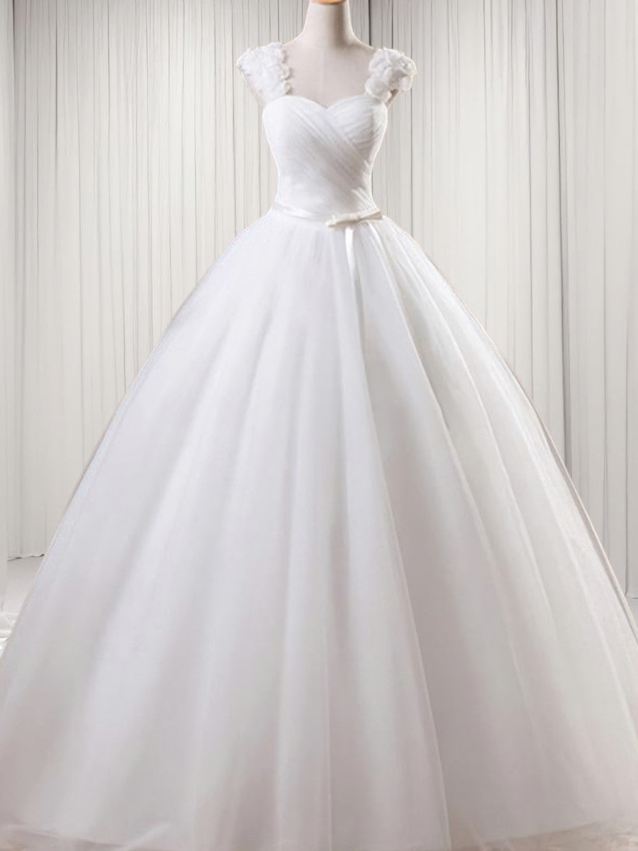 Wedding Dress Satin, Ball-Gown Square Ruffles Floor-Length Tulle Wedding Dress