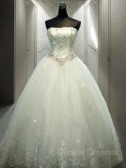 Wedding Dress Shapes, Ball Gown Strapless Floor-Length Tulle Wedding Dresses With Rhinestone