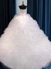 Wedding Dress Elegent, Ball-Gown Sweetheart Beading Cathedral Train Organza Wedding Dress