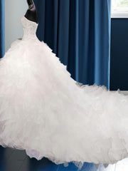 Wedding Dresses Elegent, Ball-Gown Sweetheart Beading Cathedral Train Organza Wedding Dress