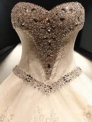 Wedding Dress Inspiration, Ball Gown Sweetheart Cathedral Train Tulle Wedding Dresses With Sequin