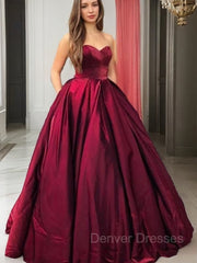 Formal Dress Cheap, Ball Gown Sweetheart Floor-Length Satin Prom Dresses With Pockets