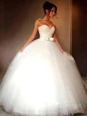Wedding Dresses For Spring, Ball Gown Sweetheart Floor-Length Tulle Wedding Dresses With Bow