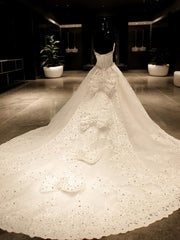 Wedding Dress For Bride, Ball-Gown Sweetheart Sequin Cathedral Train Tulle Wedding Dress