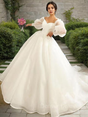 Wedding Dress Design, Ball Gown Sweetheart Sweep Train Satin Wedding Dresses