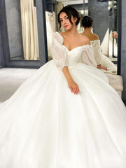 Wedding Dress Designs, Ball Gown Sweetheart Sweep Train Satin Wedding Dresses