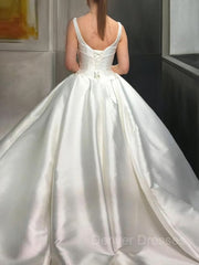 Wedding Dress For Short Brides, Ball Gown Sweetheart Sweep Train Satin Wedding Dresses