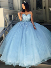 Bridesmaid Dresses Color Palettes, Ball Gown Sweetheart Sweep Train Tulle Prom Dresses With Appliques Lace
