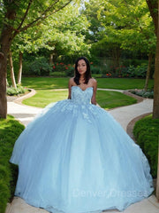 Bridesmaids Dresses Different Styles, Ball Gown Sweetheart Sweep Train Tulle Prom Dresses With Appliques Lace