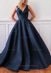Bridal Shoes, Ball Gown V Neck Sleeveless Satin Sweep Train Prom Dress