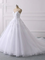 Wedding Dress And Shoe, Lace Applique Ball Gown Vestido Wedding Dresses Spaghetti Straps