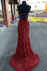 Formal Dresses For 17 Year Olds, Beaded Straps Burgundy Sequins Mermaid Long Prom Dress,Evening Dresses Elegant