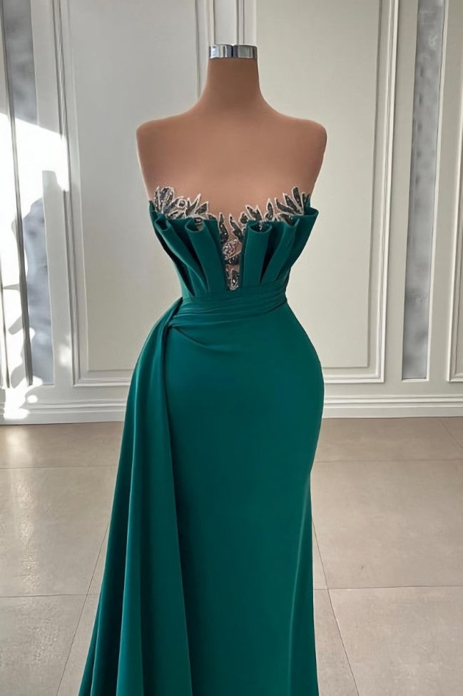 Party Dress Ideas For Curvy Figure, Beautiful Dark Green Long Prom Dress Strapless Mermaid Evening Gowns