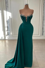 Stylish Outfit, Beautiful Dark Green Long Prom Dress Strapless Mermaid Evening Gowns