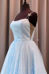 Bridesmaid Dresses Mismatched Colors, Beautiful Sky Blue Tulle Star A-line Long Prom Dress, Formal Dresses,maxi dresses