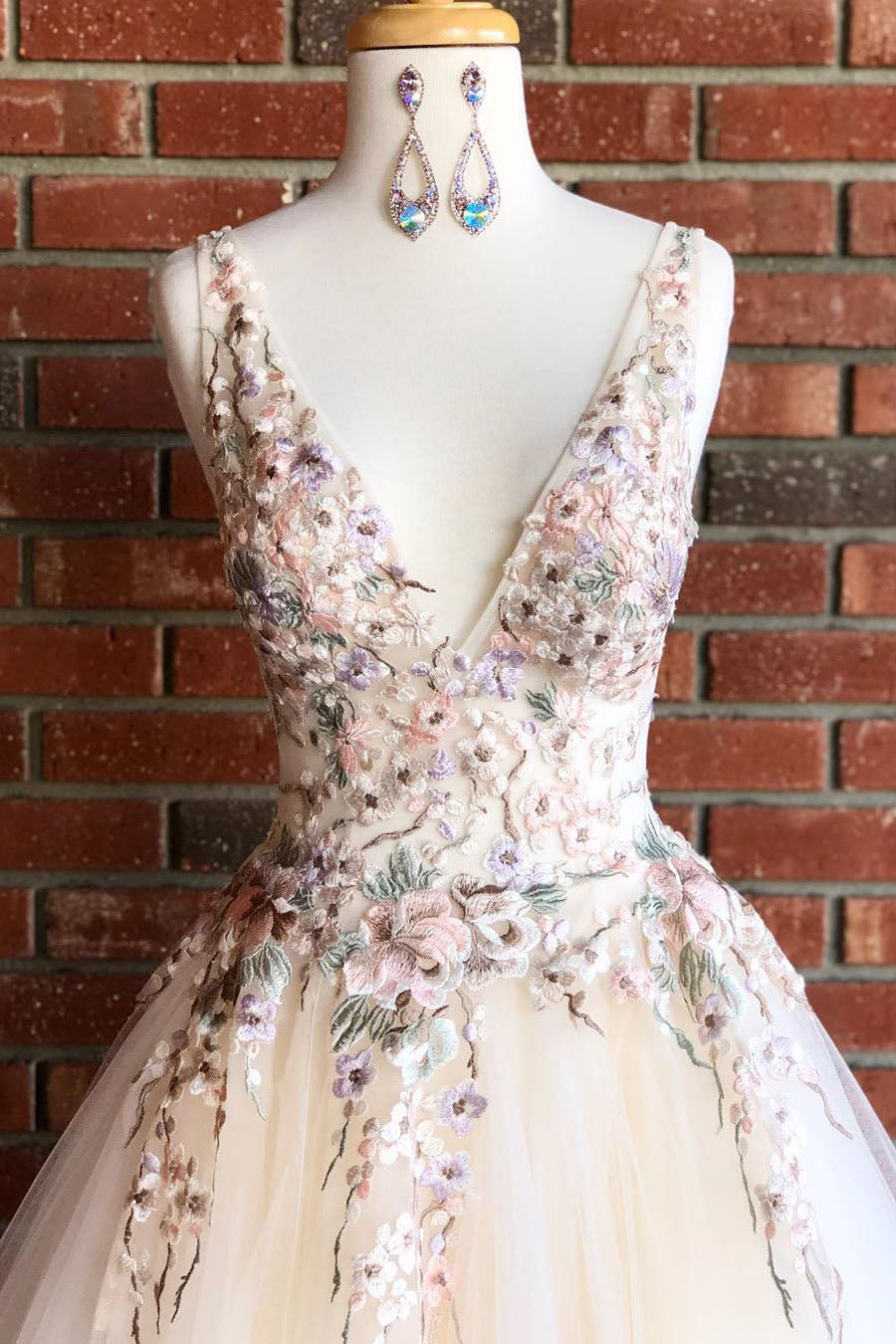 Formal Dresses On Sale, Beautiful V Neck Long Prom Dress with Floral Embroidery
