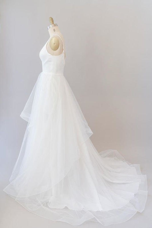 Weddings Dresses With Sleeves, Beautiful V-neck Tulle A-line Wedding Dress
