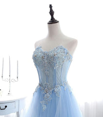 Bridesmaid Dress By Color, Light Blue Tulle Lace Long Prom Dress, Formal Dress