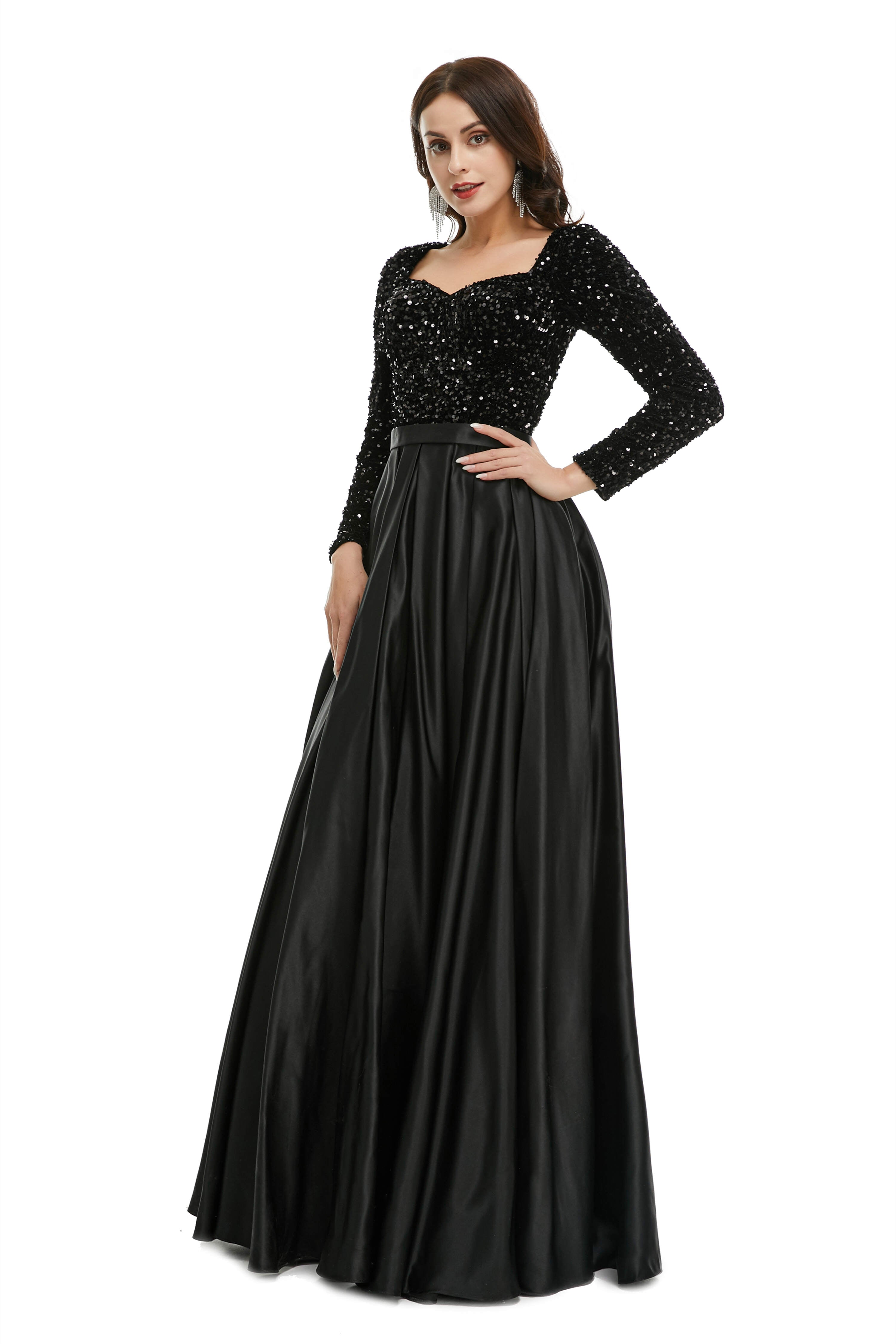 Homecomeing Dresses Short, A-Line Sequins Sweet Neck Long Sleeve Prom Dresses