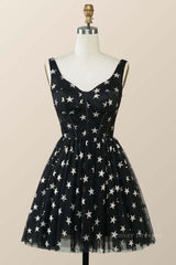 Party Dresses Online, Black A-line Stars Short Homecoming Dress