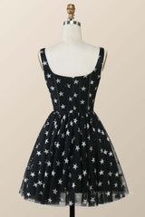 Party Dresses For Teens, Black A-line Stars Short Homecoming Dress