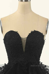 Homecoming Dress Boutiques, Black A-line Strapless V Neck Applique Multi-Layers Mini Homecoming Dress