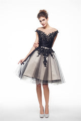 Prom Dress Shops, Black and White Lace Short Homecoming Dresses