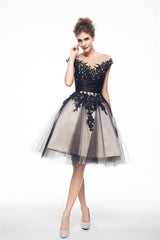 Prom Dresses Shops, Black and White Lace Short Homecoming Dresses