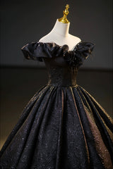 Bridesmaids Dress Burgundy, Black Floor Length V-neck Off the Shoulder Formal Dress, Black A-Line Evening Dress