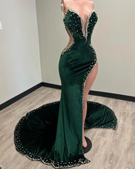 Homecoming Dresses Silk, Black Girl Prom Dresses Long Mermaid Green Prom Gown With Train