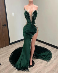 Homecoming Dresses Laces, Black Girl Prom Dresses Long Mermaid Green Prom Gown With Train